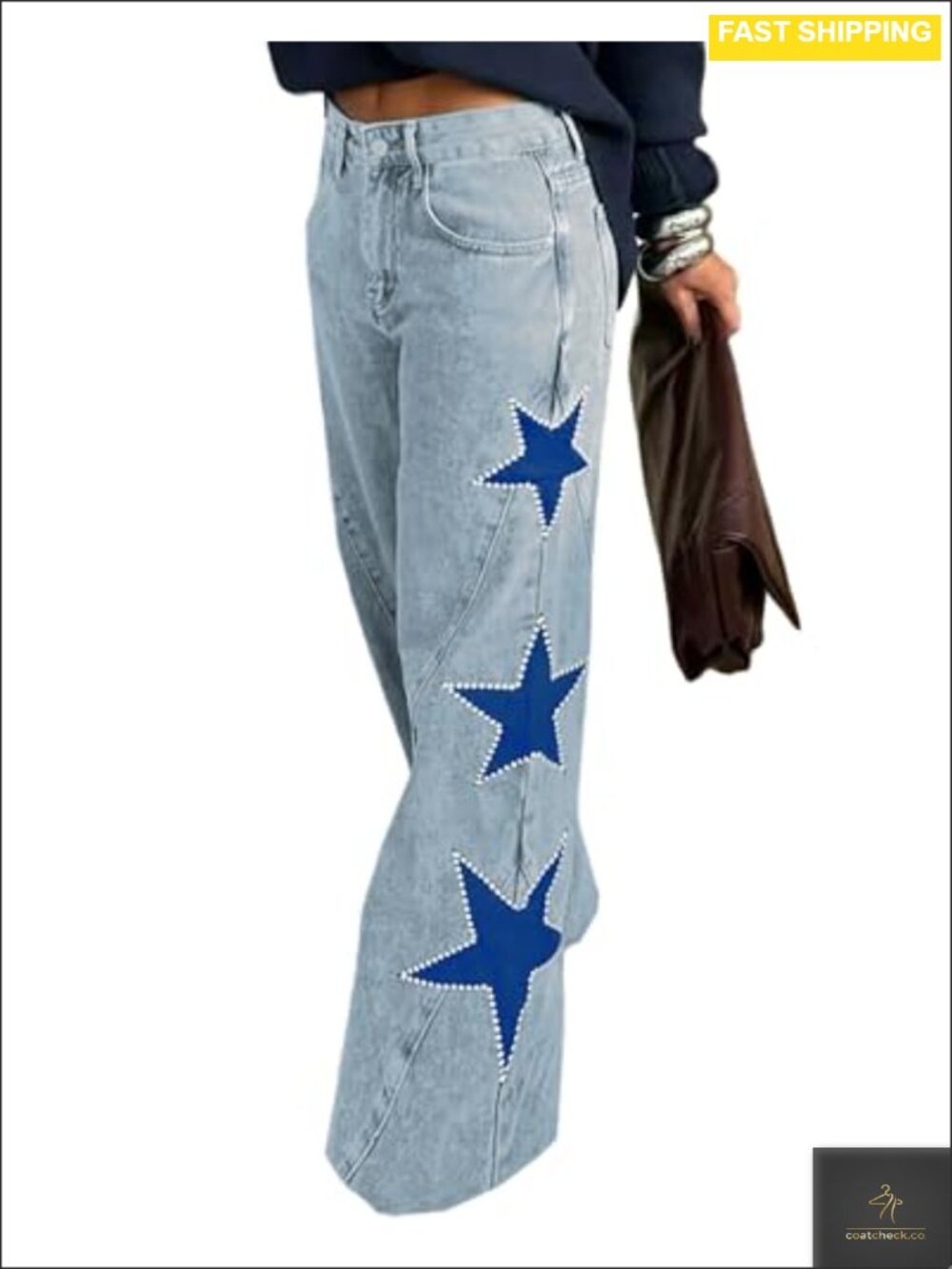 Mid Rise Straight Leg Distressed Jeans Pearl Beaded Boyfriend Denim